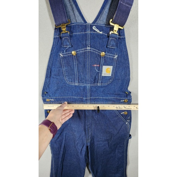 Vintage Carhartt Denim Bib Overalls Mens 32 Blue Workwear Carpenter Utility - Picture 2 of 16